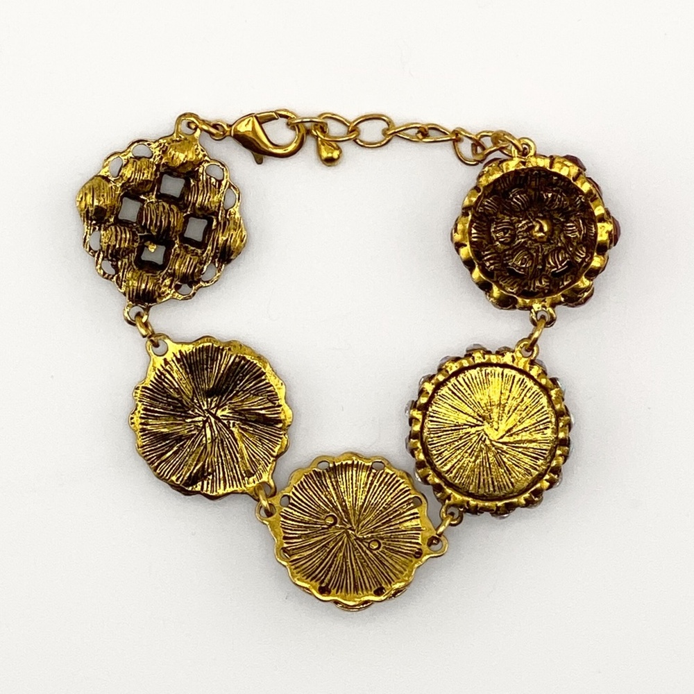 Gold Tone Rhinestone Floral Bracelet - Picture 3 of 10